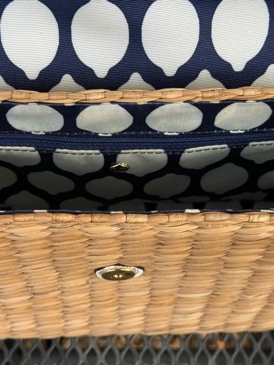 Kate Spade Basket Shoulder/ Crossbody Bag Rattan & leather with Bow Accent - Picture 9 of 9